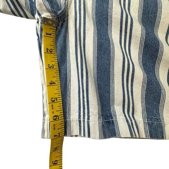 Vintage SKOOZI Blue & White Cotton Striped Shortalls Short Overalls Size Small - Picture 7 of 9